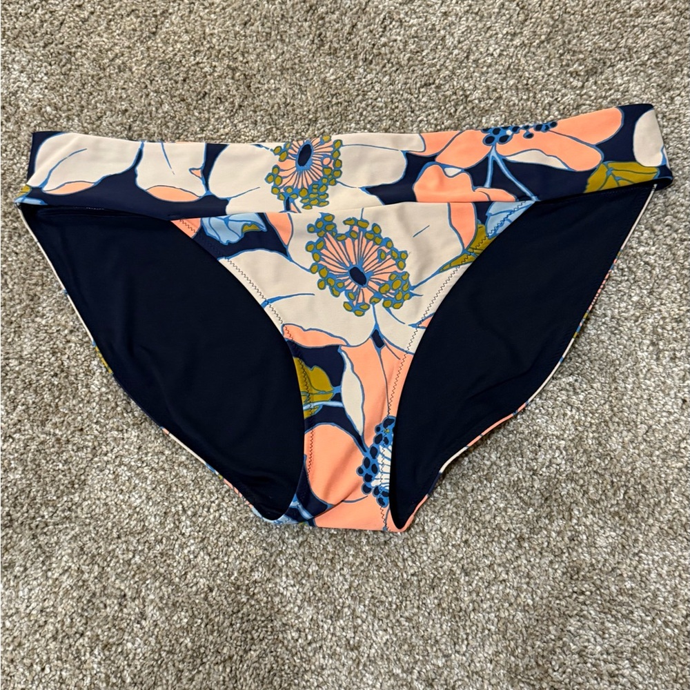 Aerie Floral Bikini Bottoms in Navy and Peach